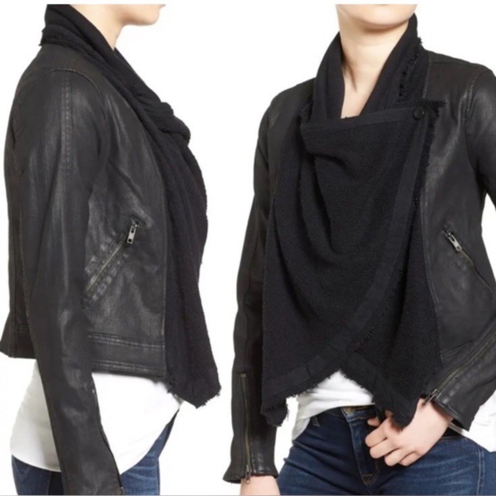 Super Cute Free People Drape Front Denim Waxed Moto Jacket - Picture 2 of 8